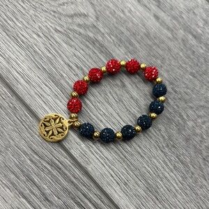 New Rustic Cuff Red, blue  and Gold Beaded Bracelet